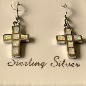 Gorgeous Opal Cross earrings stamped .925 S